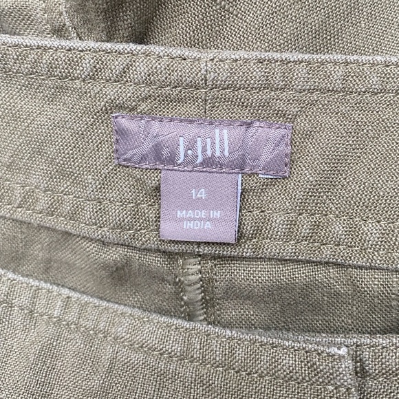 J. Jill 100% Linen Shorts Size 14 Tan Ecru Roll Hem Flat Front - Picture 2 of 12